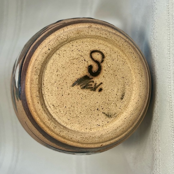 Mexican Sandstone Vase Tonala Folk Art Hand Painted VTG Signed EUC - Picture 7 of 8